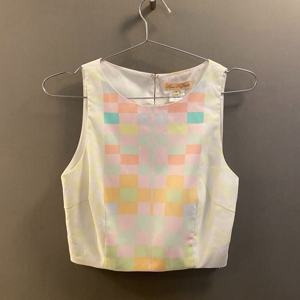 Mara Hoffman Pastel Checkerboard Crop Top - Mint, Peach, Yellow, Pink